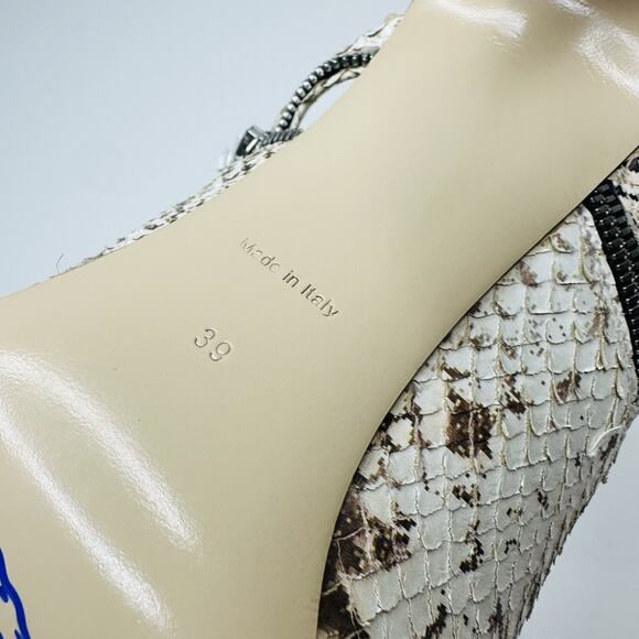 Burberry Slide Sandals 39 US 9 Ivory Brown Python Embossed Zip High Heel NWOB - Picture 14 of 15